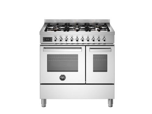 Gasherd Professional, 90 cm, 6 Brenner, Doppelbackofen, Edelstahl - Bertazzoni