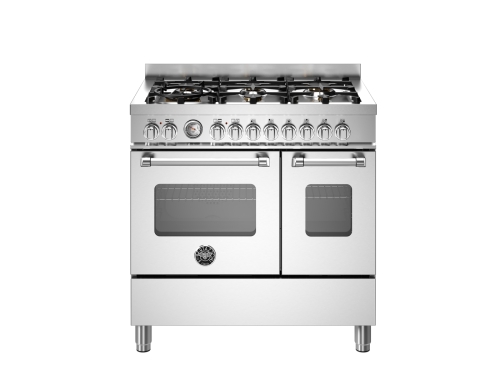 Gasherd Master, 90 cm, 6 Brenner, Doppelbackofen, Edelstahl - Bertazzoni