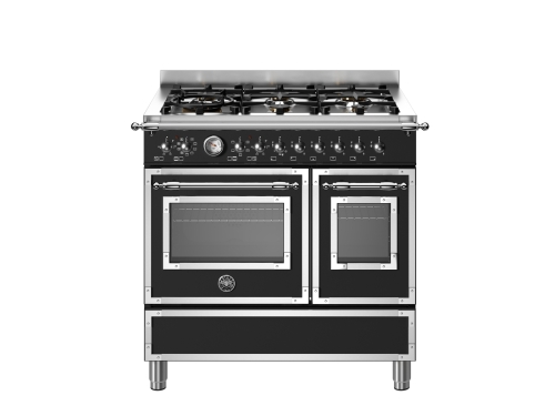 Heritage-Gasherd, 90 cm, 6 Brenner, Doppelbackofen, Mattschwarz - Bertazzoni