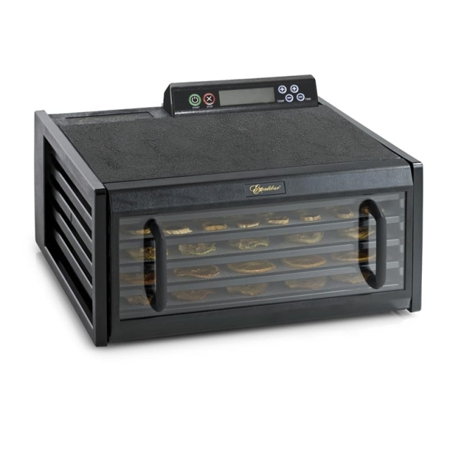 Trockenschrank 5 Platten. Schwarz mit transparenter Tür und Doppeltimer - Excalibur