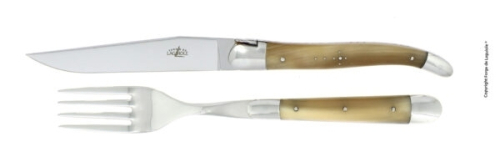 Messer und Gabel, Griff aus hellem Horn, poliert, Tradition - Forge de Laguiole