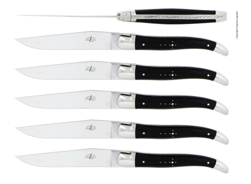 Sechs Messer, Griff aus dunklem Horn, poliert, Tradition - Forge de Laguiole
