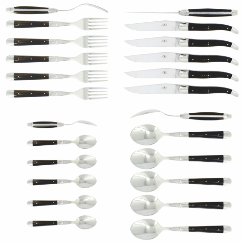 Besteckset 03, Griffe aus dunklem Horn, poliert, Tradition - Forge de Laguiole