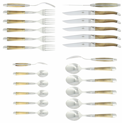 Besteckset 05, Griffe aus hellem Horn, poliert, Tradition - Forge de Laguiole