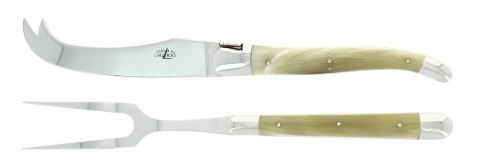 Käseset, Griff aus hellem Horn, poliert, Tradition - Forge de Laguiole