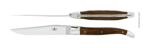 Zwei Messer, Griff aus versteinerter Eichenrinde, poliert, Tradition - Forge de Laguiole