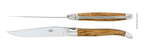 Zwei Messer, Griff aus Olivenholz, poliert, Tradition - Forge de Laguiole
