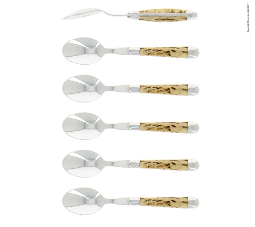 Sechs Dessertlöffel, Stiel aus Birke, poliert, Tradition - Forge de Laguiole