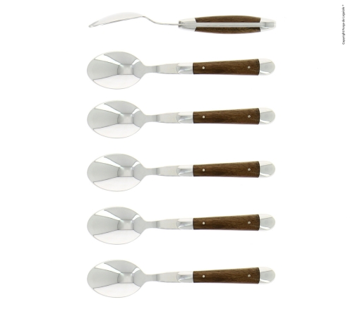Sechs Dessertlöffel, Griff aus Nussbaumholz, poliert, Tradition - Forge de Laguiole