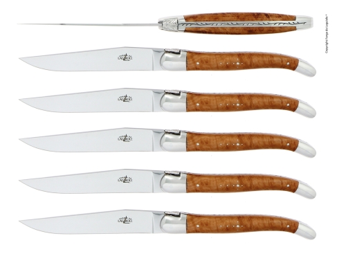 Sechs Messer, Holzlöwengriff, poliert, Tradition - Forge de Laguiole