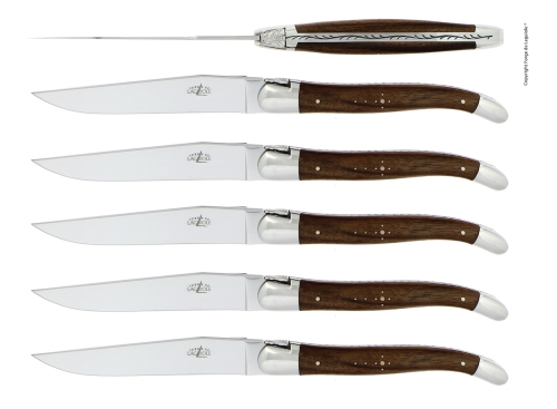 Sechs Messer, Griff aus Nussbaumholz, poliert, Tradition - Forge de Laguiole