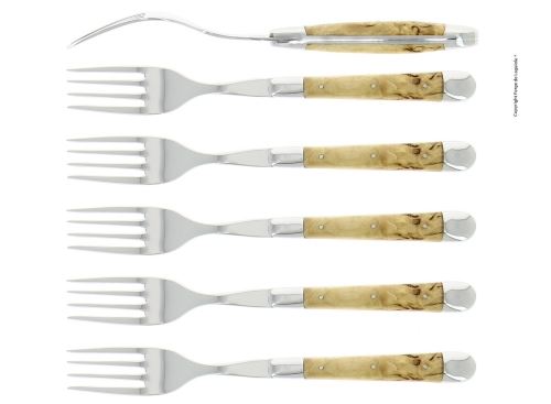 Sechs Gabeln, Griff aus Birke, poliert, Tradition - Forge de Laguiole