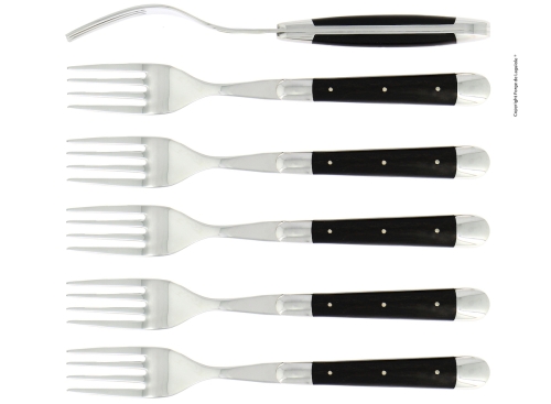 Sechs Gabeln, Griffe aus Ebenholz, poliert, Tradition - Forge de Laguiole