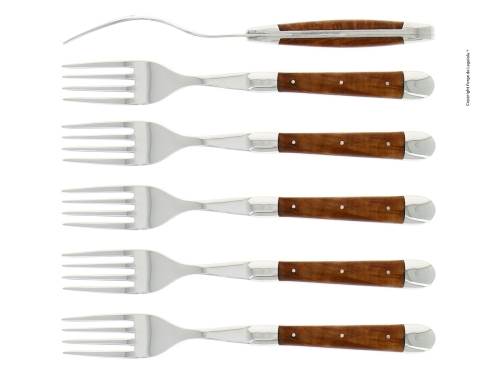 Sechs Gabeln, Dschungelgriff aus Holz, poliert, Tradition - Forge de Laguiole