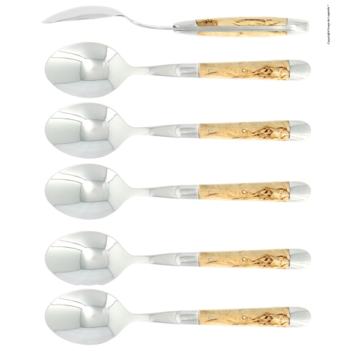 Sechs Löffel, Stiel aus Birke, poliert, Tradition - Forge de Laguiole