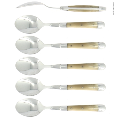 Sechs Löffel, Griff aus hellem Horn, poliert, Tradition - Forge de Laguiole