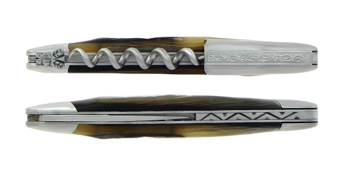 Aubra Sommeliermesser aus Horn, damasziert mit Dekoration, Sammlung - Forge de Laguiole