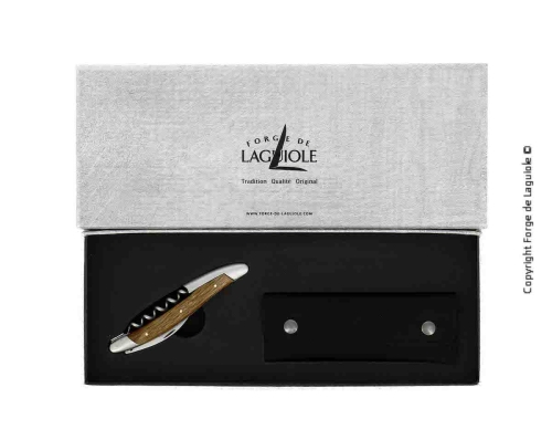 Sommeliermesser aus versteinerter Eichenrinde, damasziert mit Dekoration, Kollektion - Forge de Laguiole