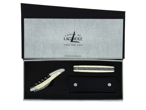 Klappmesser und Kellnermesser aus Mammuthorn, damasziert - Forge de Laguiole