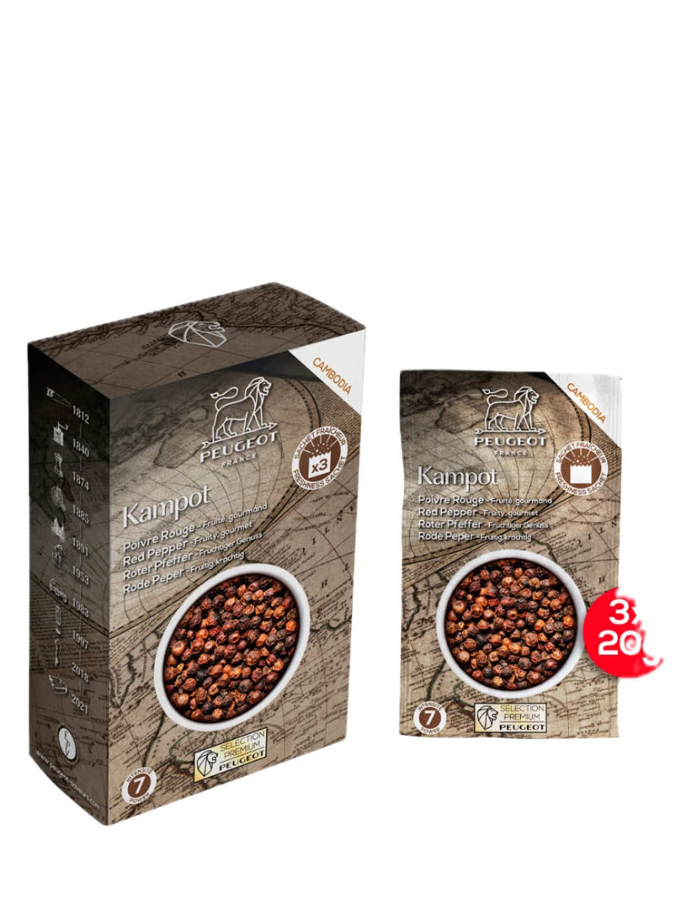 Pfeffer, Roter Kampot, 60 g, Kambodscha - Peugeot in der Gruppe Kochen / Gewürze & Aromen / Pfeffer bei The Kitchen Lab (1090-35301)