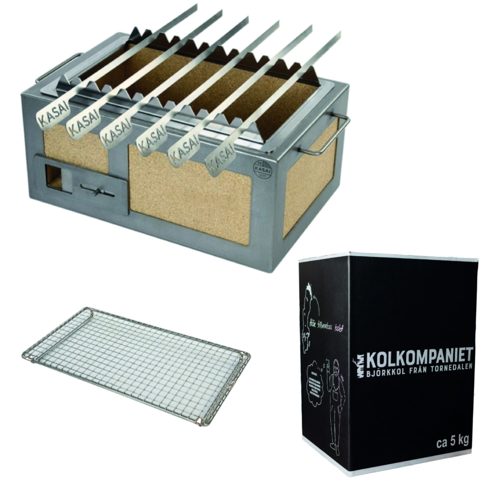 Japanischer Tischgrill / Konro, Kasai Little mit Spießhalter und Holzkohle in der Gruppe Grills, Herde & Öfen / Grills / Tischgrills bei The Kitchen Lab (1317-34668)