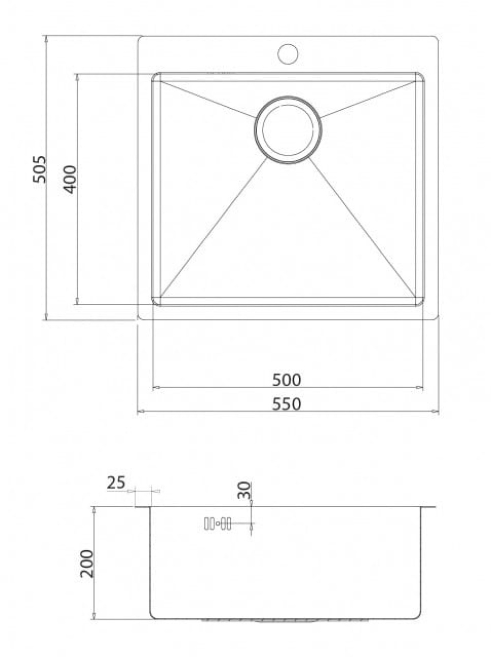 Edelstahlspüle 550 x 505 mm