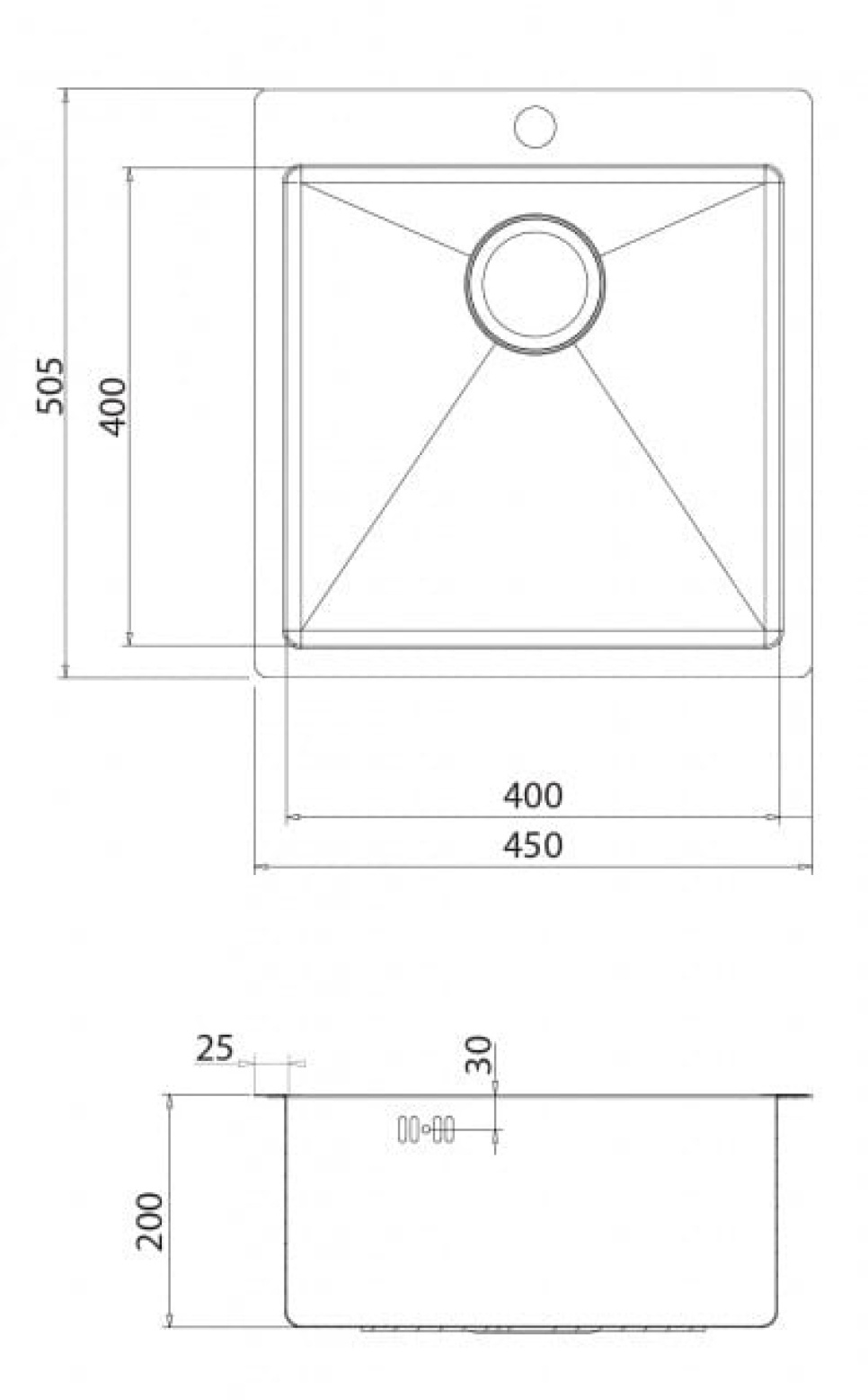 Edelstahlspüle 450 x 505 mm