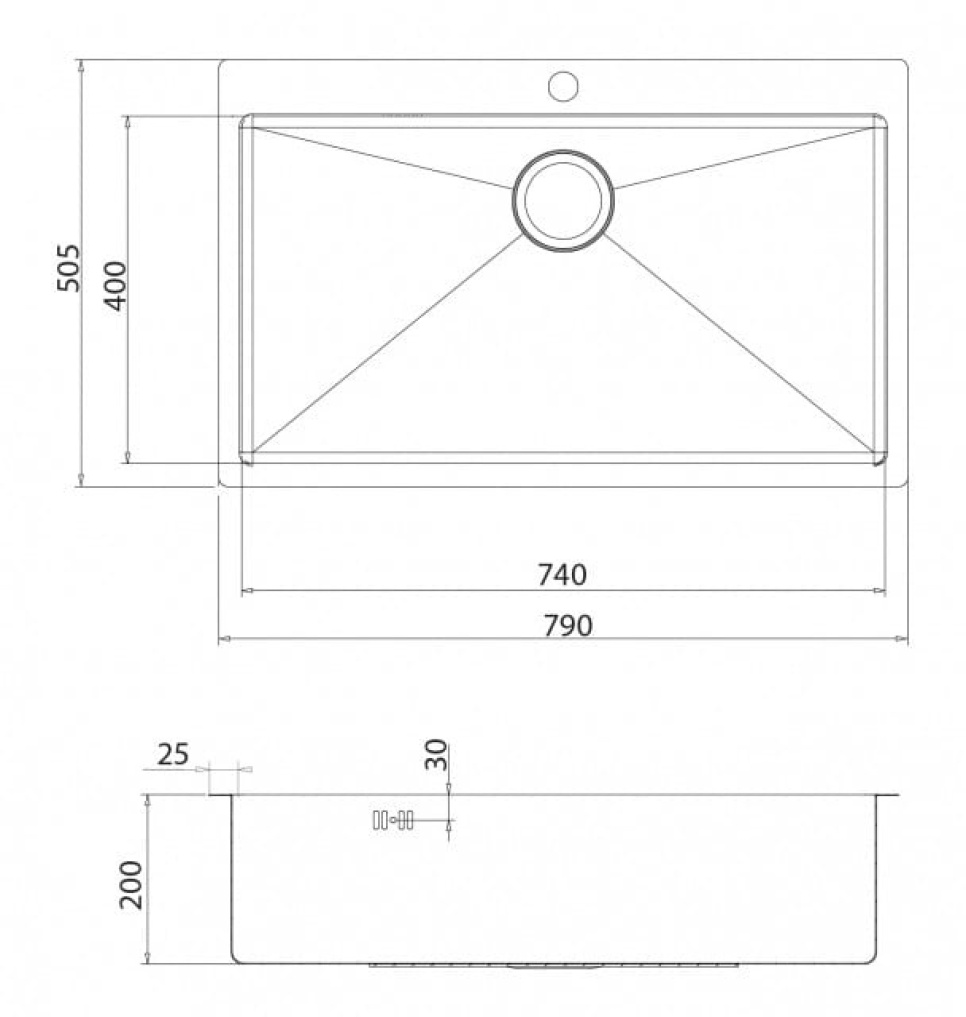 Edelstahlspüle 790 x 505 mm