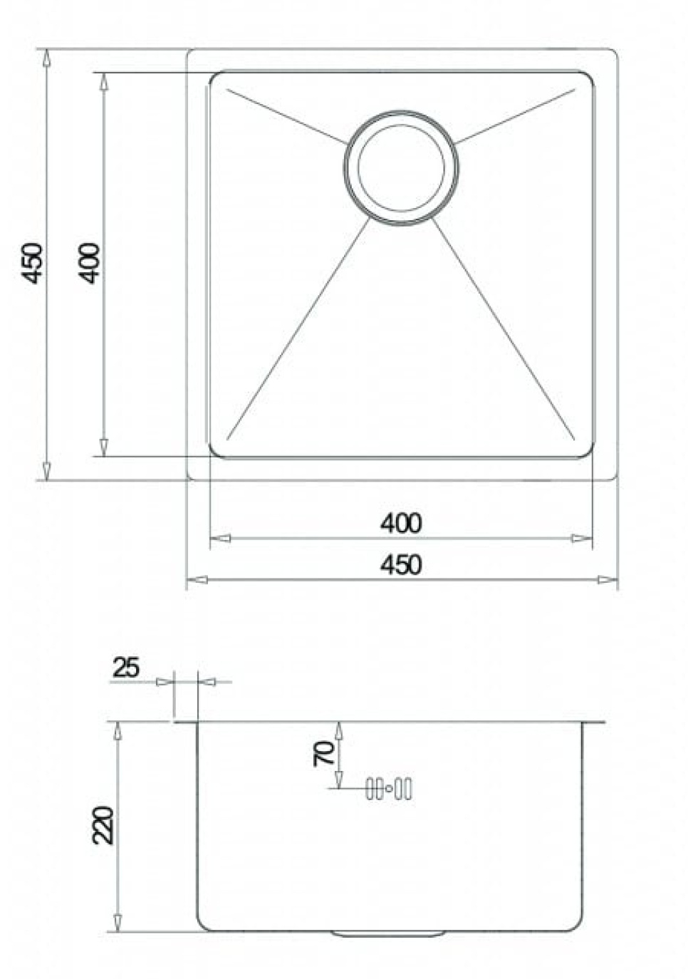 Edelstahlspüle 450 x 450 mm