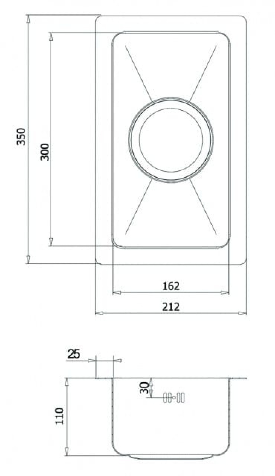 Edelstahlspüle 212 x 350 mm