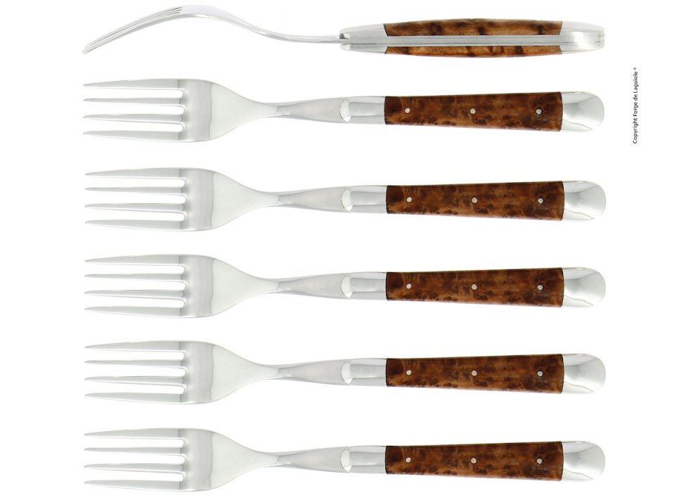 Sechs Gabeln, Tuja-Griff, poliert, Tradition - Forge de Laguiole in der Gruppe Tischgedeck / Besteck / Gabeln bei The Kitchen Lab (1446-15871)