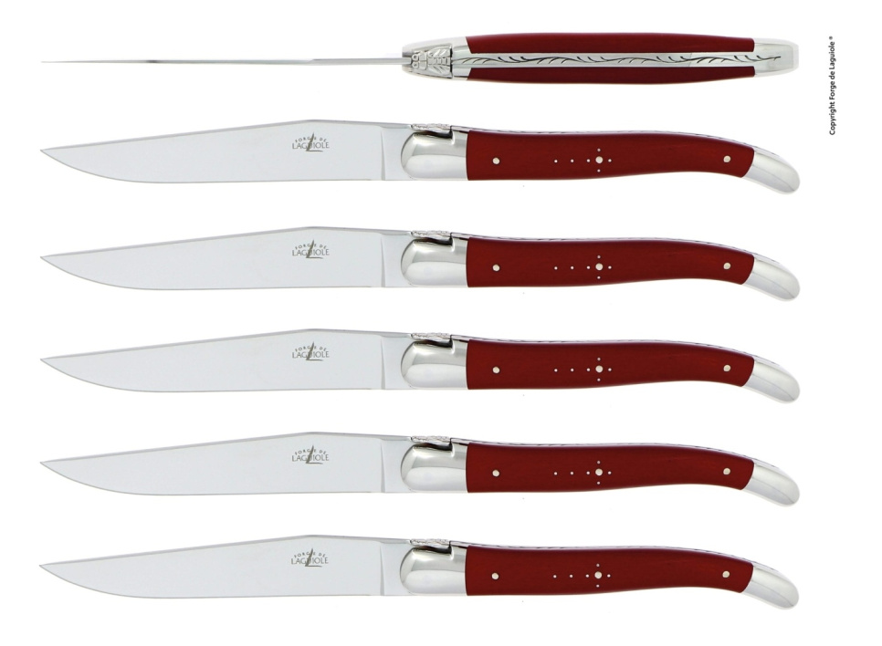 Sechs Messer, roter Textilverbundgriff, glänzend, Tradition - Forge de Laguiole in der Gruppe Tischgedeck / Besteck / Messer bei The Kitchen Lab (1446-24424)