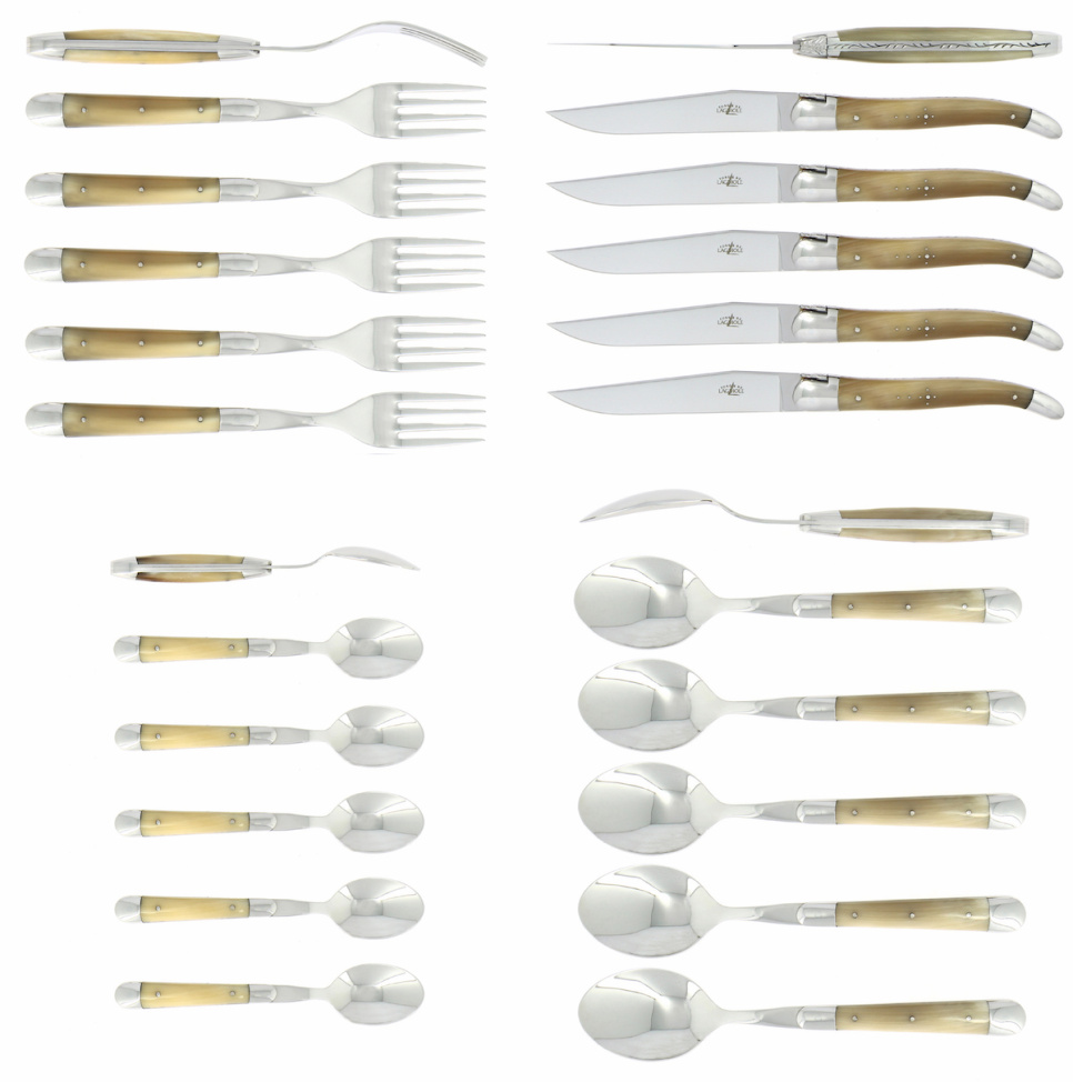 Besteckgarnitur 03, Griffe aus hellem Horn, poliert, Tradition - Forge de Laguiole in der Gruppe Tischgedeck / Besteck / Das Besteck bei The Kitchen Lab (1446-32855)