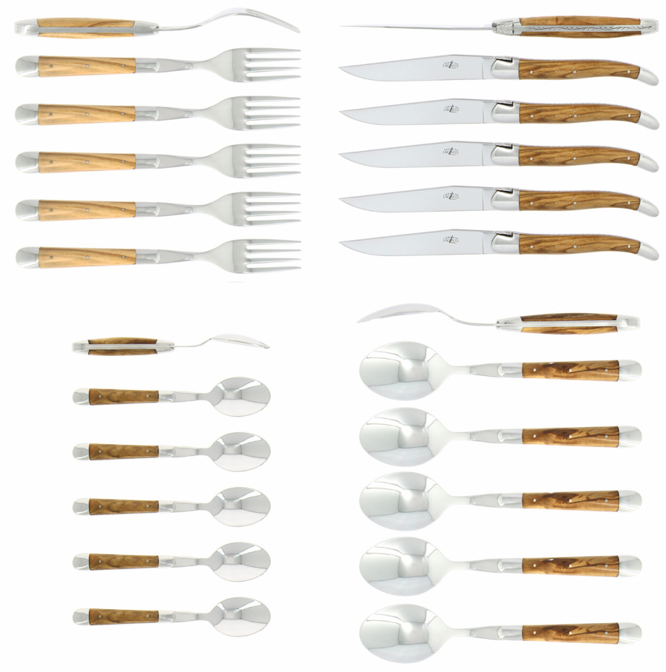 Besteckset 03, Griffe aus Olivenholz, poliert, Tradition - Forge de Laguiole in der Gruppe Tischgedeck / Besteck / Das Besteck bei The Kitchen Lab (1446-32857)