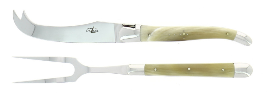 Käseset, Griff aus hellem Horn, poliert, Tradition - Forge de Laguiole in der Gruppe Kochen / Küchenmesser / Käsemesser bei The Kitchen Lab (1446-32880)