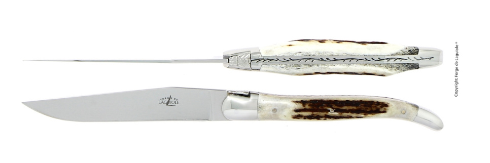 Zwei Messer, Griff aus Hirschgeweih, poliert, Tradition - Forge de Laguiole in der Gruppe Tischgedeck / Besteck / Messer bei The Kitchen Lab (1446-32891)