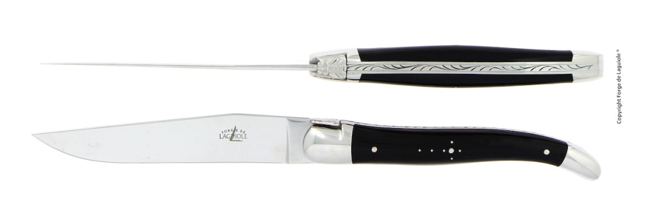 Zwei Messer, Griff aus dunklem Horn, poliert, Tradition - Forge de Laguiole in der Gruppe Tischgedeck / Besteck / Messer bei The Kitchen Lab (1446-32894)