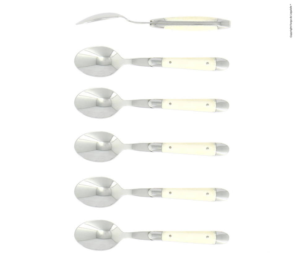 Sechs Dessertlöffel, Stiel aus Knochen, poliert, Tradition - Forge de Laguiole in der Gruppe Tischgedeck / Besteck / Löffel bei The Kitchen Lab (1446-32901)