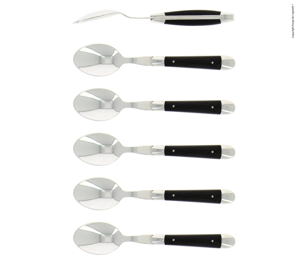 Sechs Dessertlöffel, Griffe aus Ebenholz, poliert, Tradition - Forge de Laguiole in der Gruppe Tischgedeck / Besteck / Löffel bei The Kitchen Lab (1446-32903)