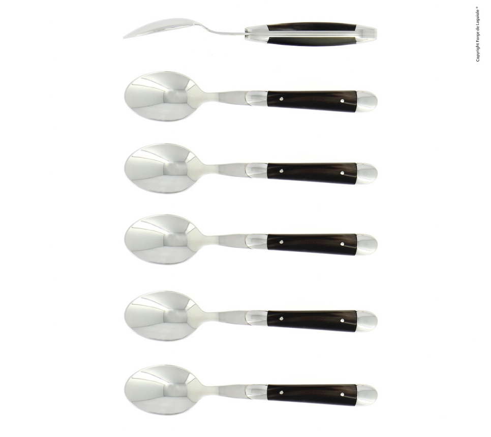 Sechs Dessertlöffel, Griff aus dunklem Horn, poliert, Tradition - Forge de Laguiole in der Gruppe Tischgedeck / Besteck / Löffel bei The Kitchen Lab (1446-32906)