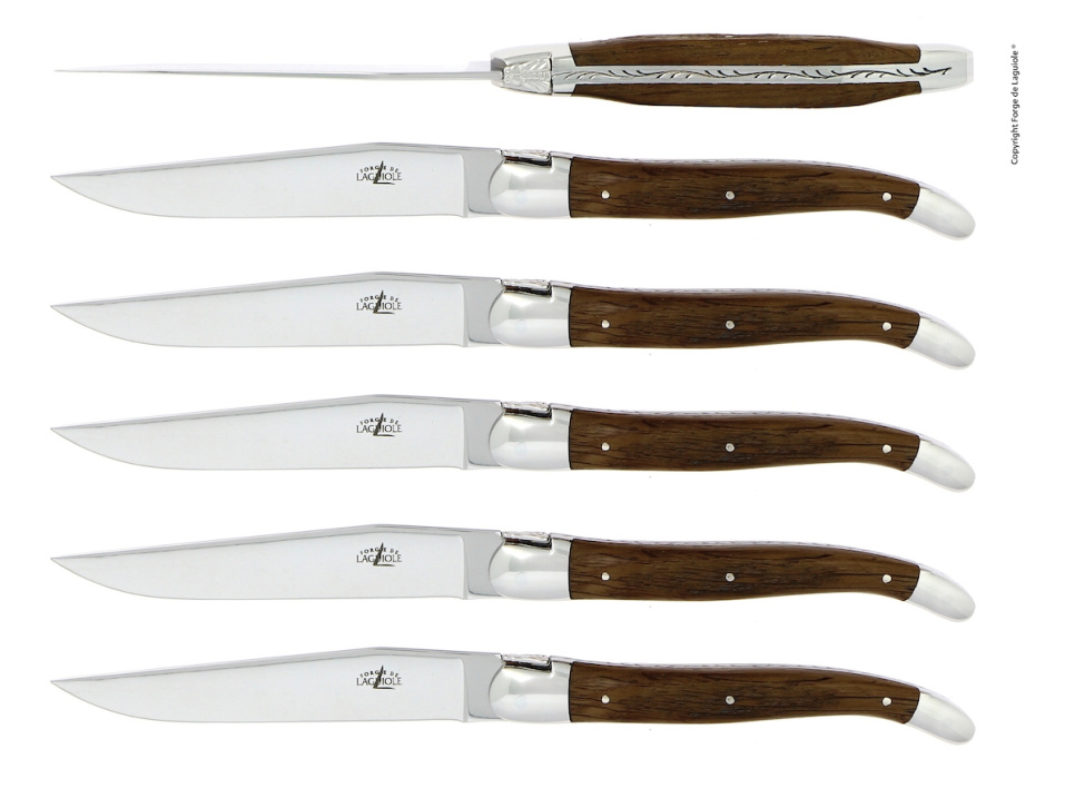 Sechs Messer, Griff aus versteinerter Eichenrinde, poliert, Tradition - Forge de Laguiole in der Gruppe Tischgedeck / Besteck / Messer bei The Kitchen Lab (1446-32909)