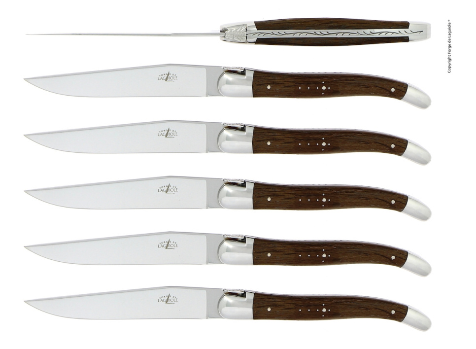 Sechs Messer, Griff aus versteinerter Eiche, poliert, Tradition - Forge de Laguiole in der Gruppe Tischgedeck / Besteck / Messer bei The Kitchen Lab (1446-32912)