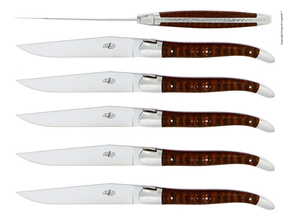 Sechs Messer, Griff aus Schlangenholz, poliert, Tradition - Forge de Laguiole in der Gruppe Tischgedeck / Besteck / Messer bei The Kitchen Lab (1446-32917)
