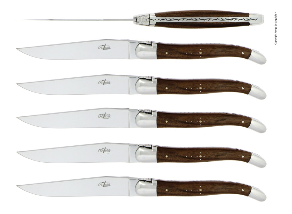 Sechs Messer, Griff aus Nussbaumholz, poliert, Tradition - Forge de Laguiole in der Gruppe Tischgedeck / Besteck / Messer bei The Kitchen Lab (1446-32921)