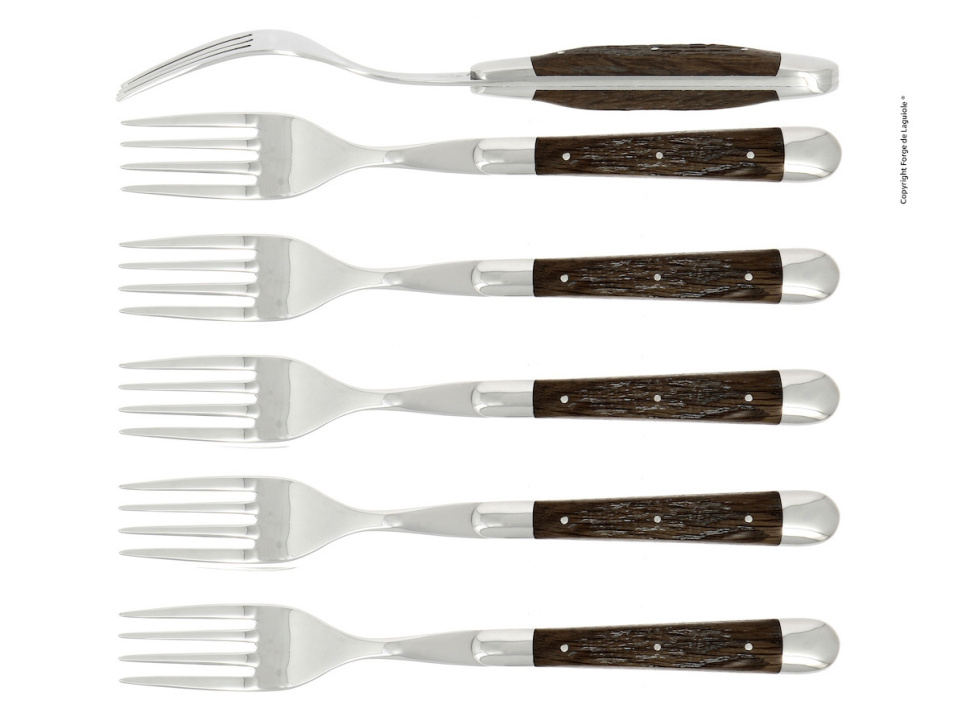 Sechs Gabeln, Griff aus versteinerter Eichenrinde, poliert, Tradition - Forge de Laguiole in der Gruppe Tischgedeck / Besteck / Gabeln bei The Kitchen Lab (1446-32922)