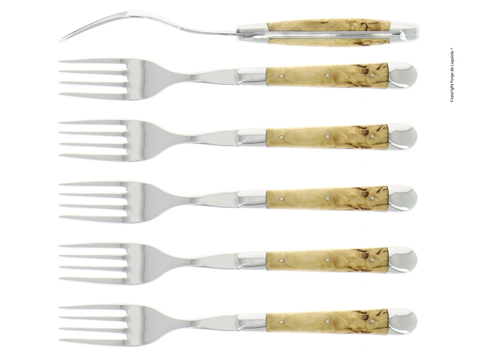 Sechs Gabeln, Griff aus Birke, poliert, Tradition - Forge de Laguiole in der Gruppe Tischgedeck / Besteck / Gabeln bei The Kitchen Lab (1446-32923)
