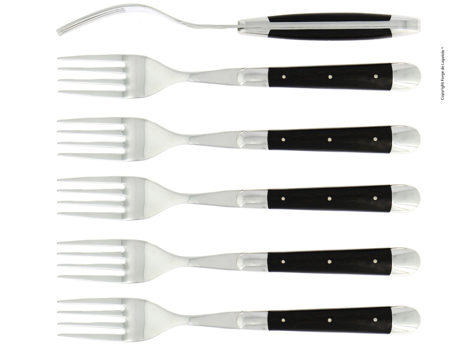 Sechs Gabeln, Griffe aus Ebenholz, poliert, Tradition - Forge de Laguiole in der Gruppe Tischgedeck / Besteck / Gabeln bei The Kitchen Lab (1446-32924)