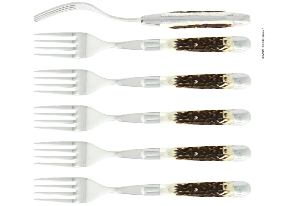 Sechs Gabeln, Griffe aus Hirschgeweih, poliert, Tradition - Forge de Laguiole in der Gruppe Tischgedeck / Besteck / Gabeln bei The Kitchen Lab (1446-32926)