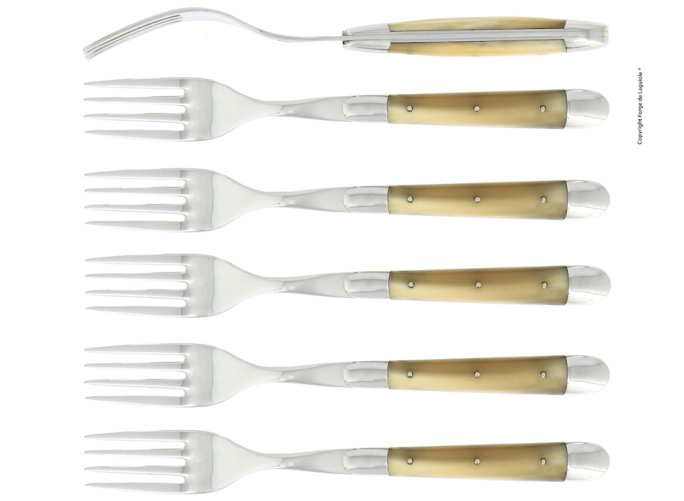 Sechs Gabeln, Griff aus hellem Horn, poliert, Tradition - Forge de Laguiole in der Gruppe Tischgedeck / Besteck / Gabeln bei The Kitchen Lab (1446-32928)