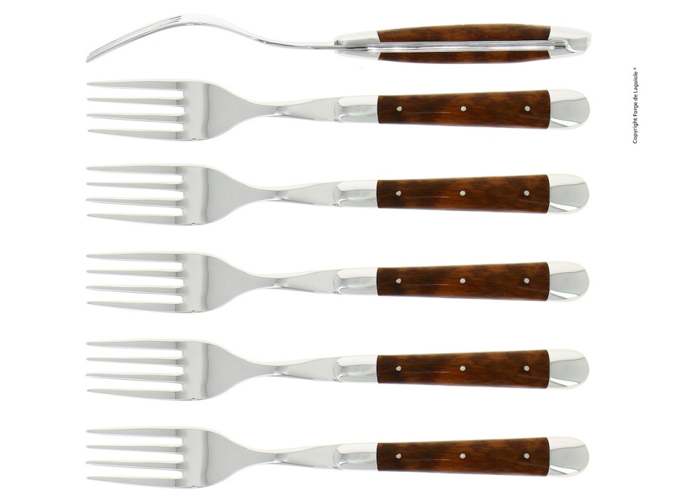 Sechs Gabeln, Griff aus Schlangenholz, poliert, Tradition - Forge de Laguiole in der Gruppe Tischgedeck / Besteck / Gabeln bei The Kitchen Lab (1446-32932)